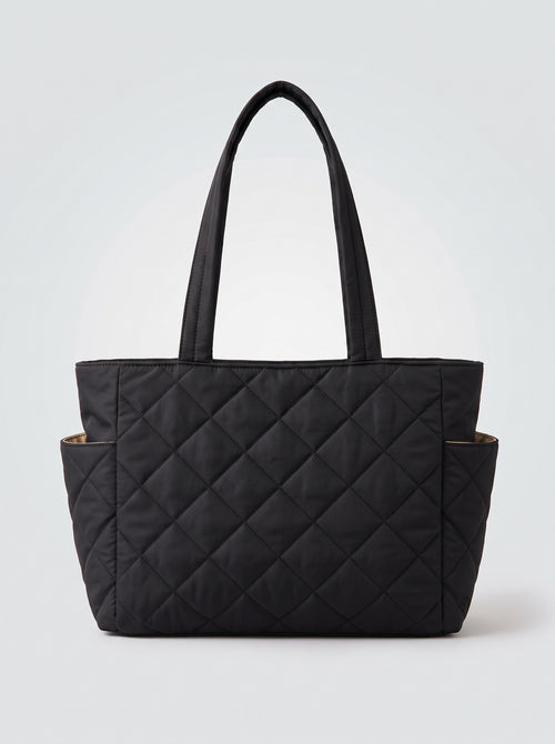 Bolso tote negro acolchado en rombos con asas al hombro