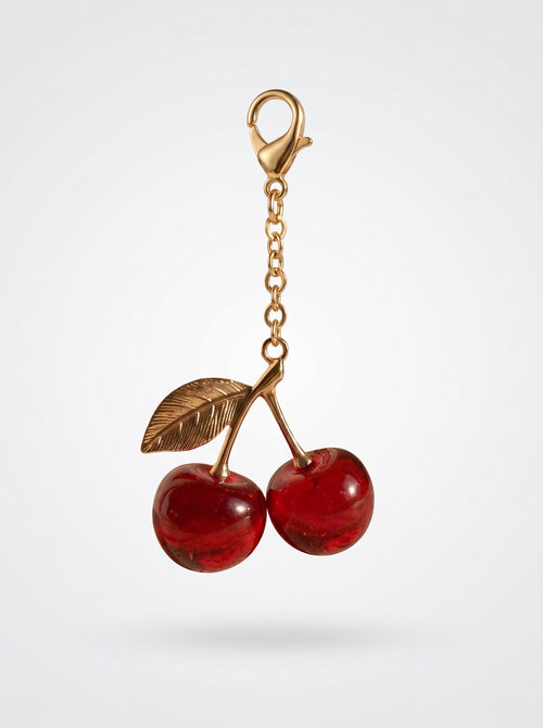Llavero de cerezas con mosquetón dorado para bolso